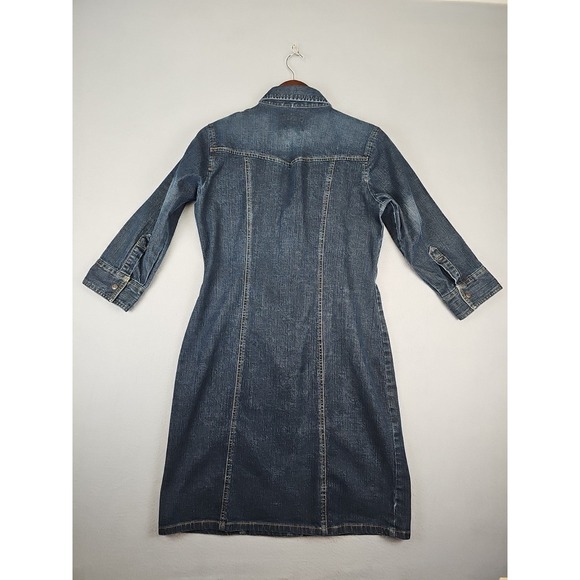 OLD NAVY Denim Full Front Snap Dress Women's Size 8 Pocket 3/4 Sleeve Vintage - Picture 9 of 11